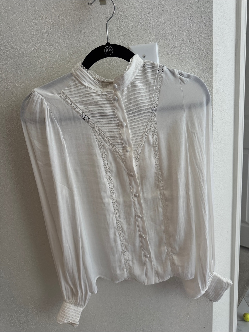 Classic White Victorian-Inspired Button Front Blouse